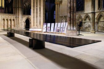The Fenland Black Oak Table on display inside Blackburn Cathedral